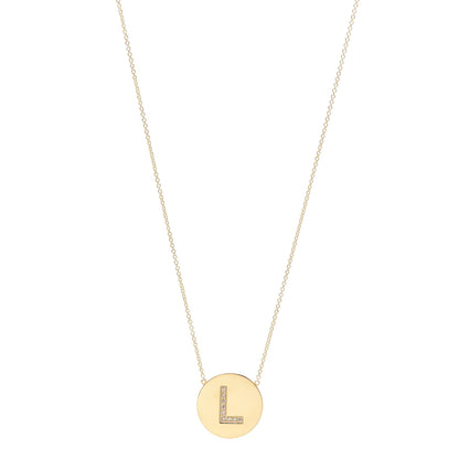 Jennifer Meyer 18K Yellow Gold Diamond Letter L Disc Necklace 1 of 5