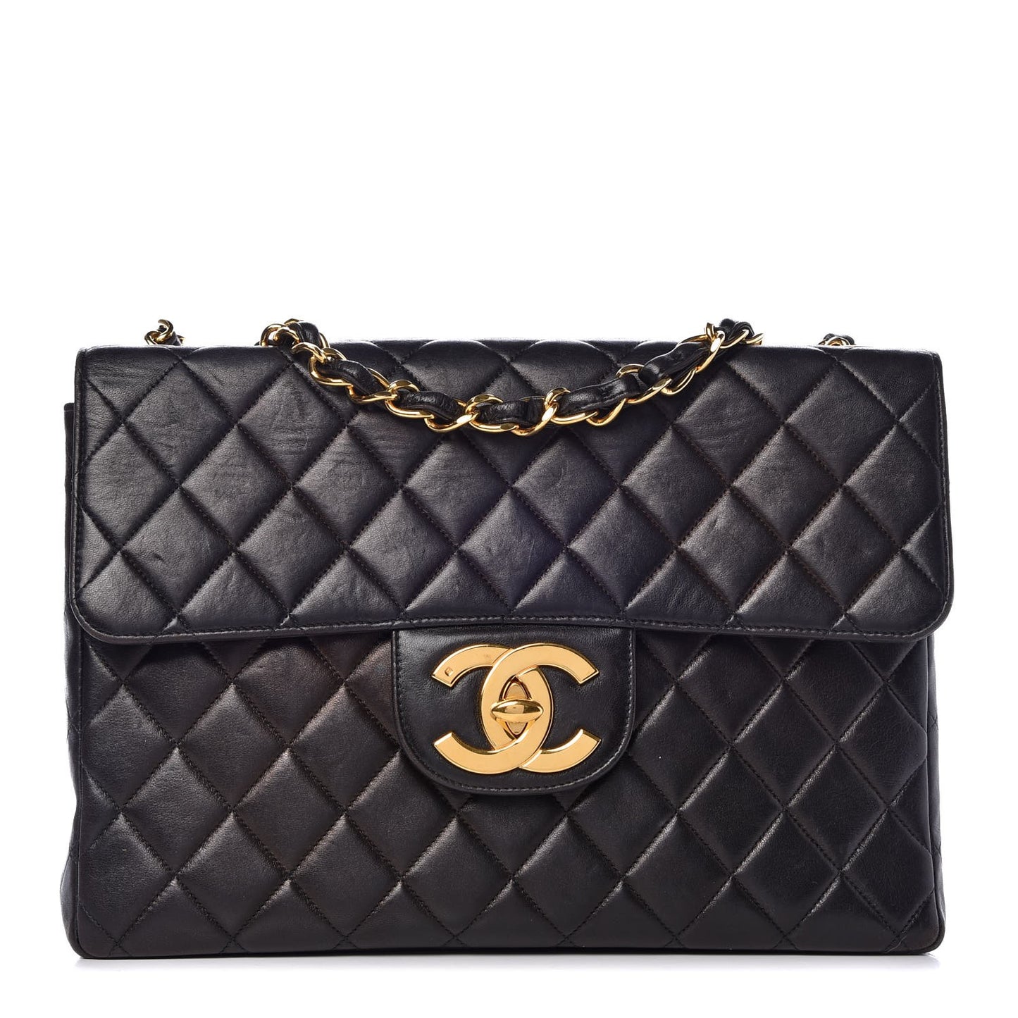 Lambskin Quilted Jumbo Single Flap Black