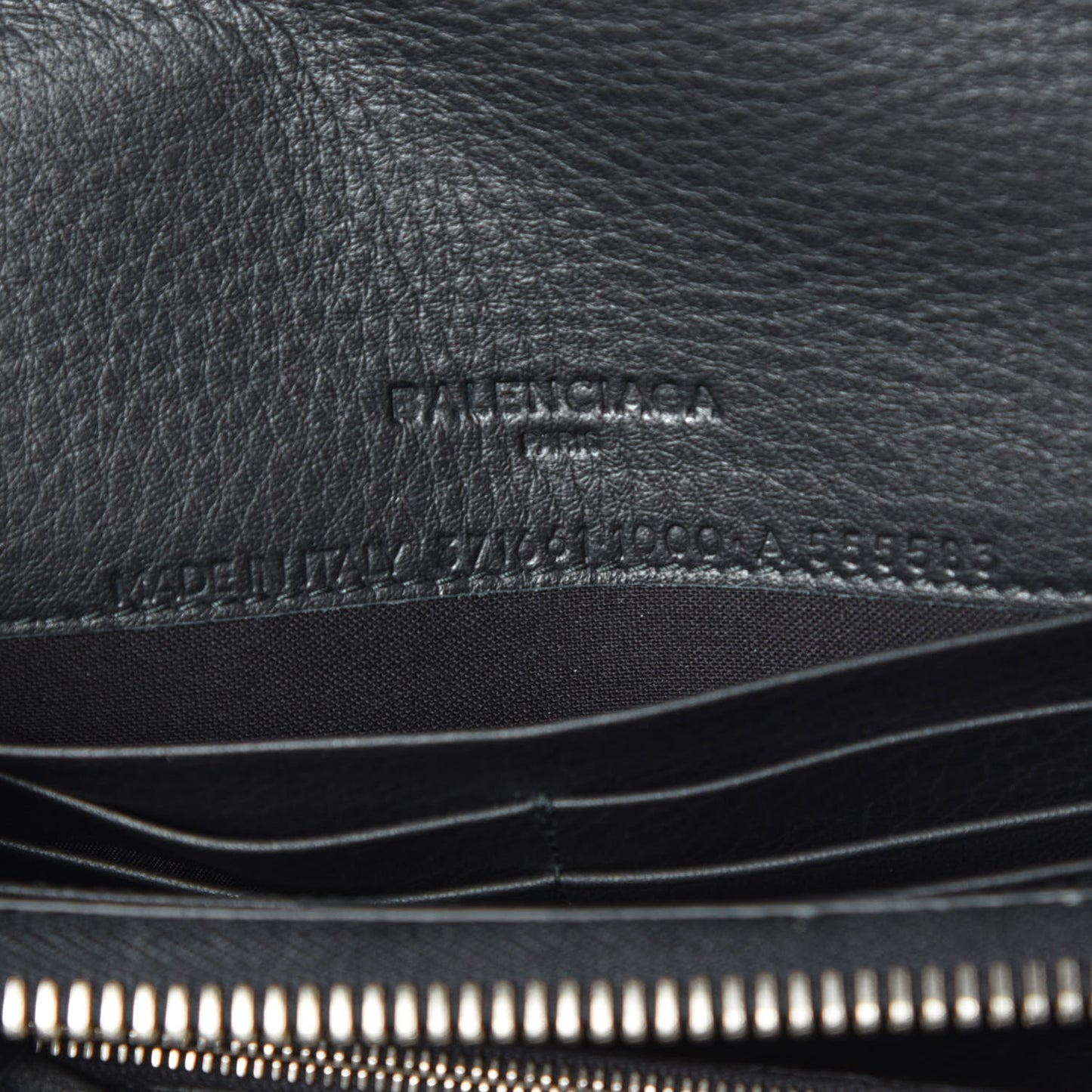 Calfskin Papier Money Zip Around Wallet Black