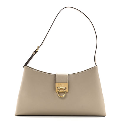 Salvatore Ferragamo Hammered Calfskin Trifolio Shoulder Bag Beige 1 of 10