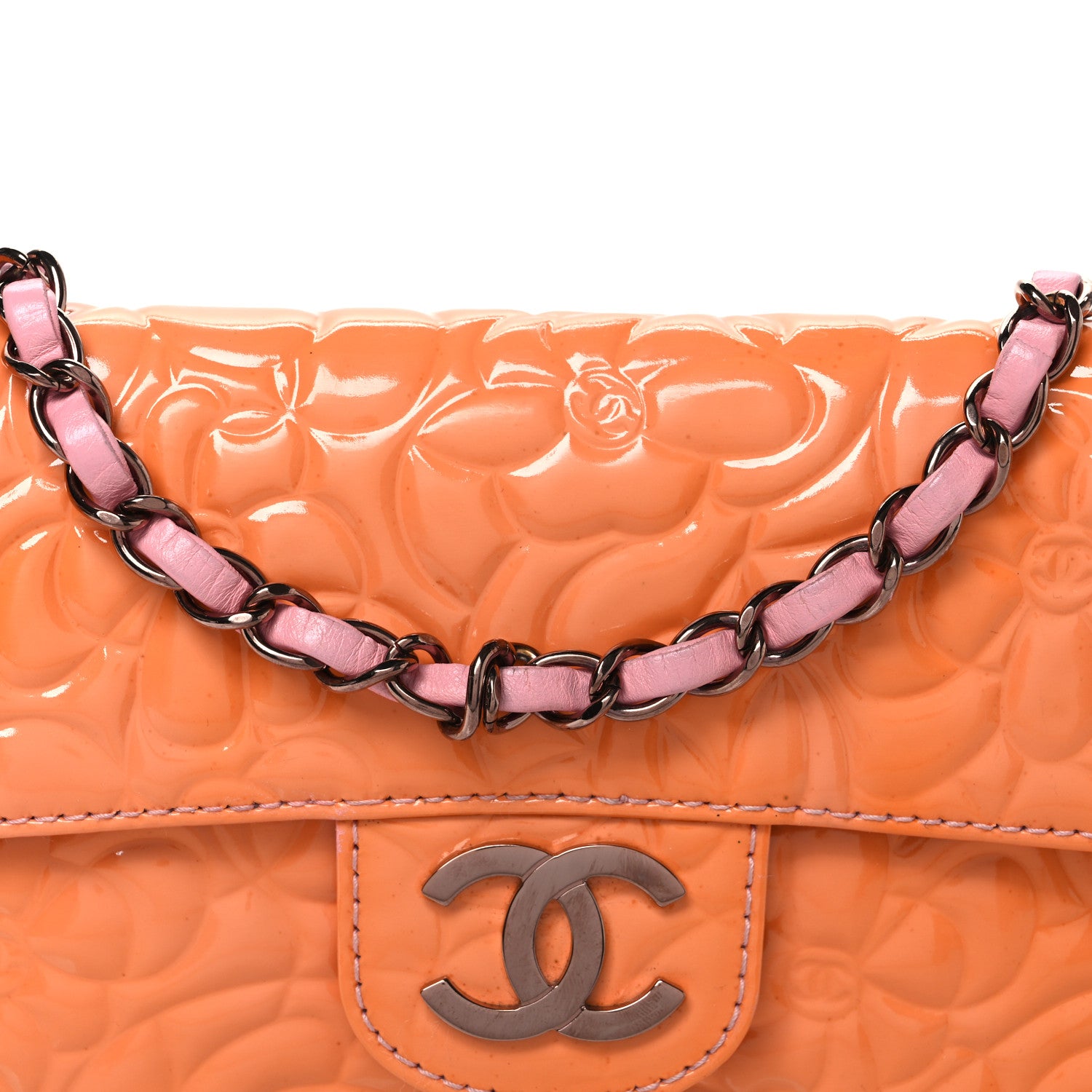 Chanel Patent Calfskin Camellia Embossed Flap Pink 8 of 11