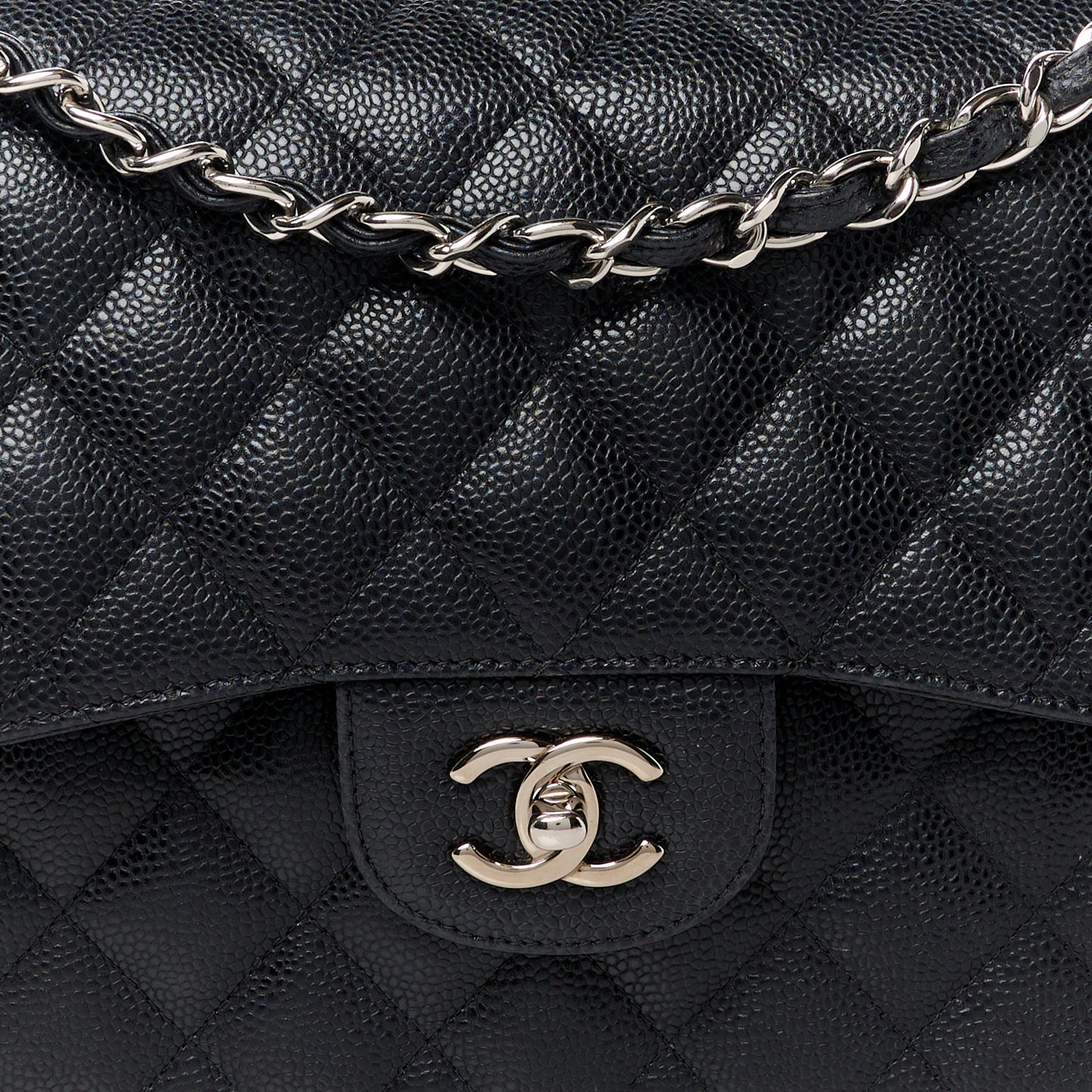 Caviar Quilted Jumbo Double Flap Black