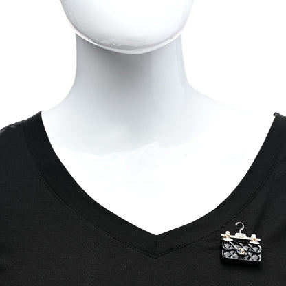 Chanel Metal Enamel Quilted Flap Hanger Brooch Gold Black 2 of 5