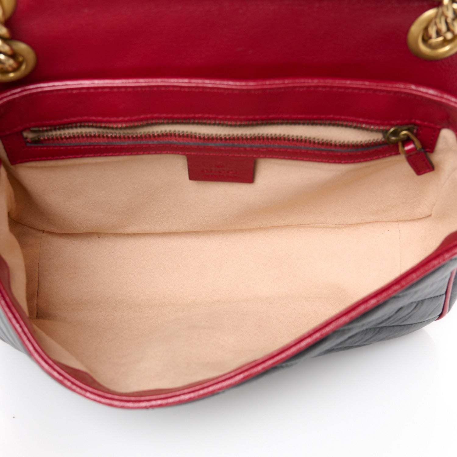 Gucci Vintage Effect Calfskin Matelasse Diagonal Small Torchon GG Marmont Shoulder Bag Black Romantic Cherry 5 of 11