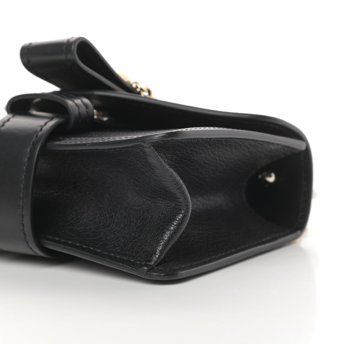 Shiny Goatskin Calfskin Mini Aby Chain Shoulder Bag Black