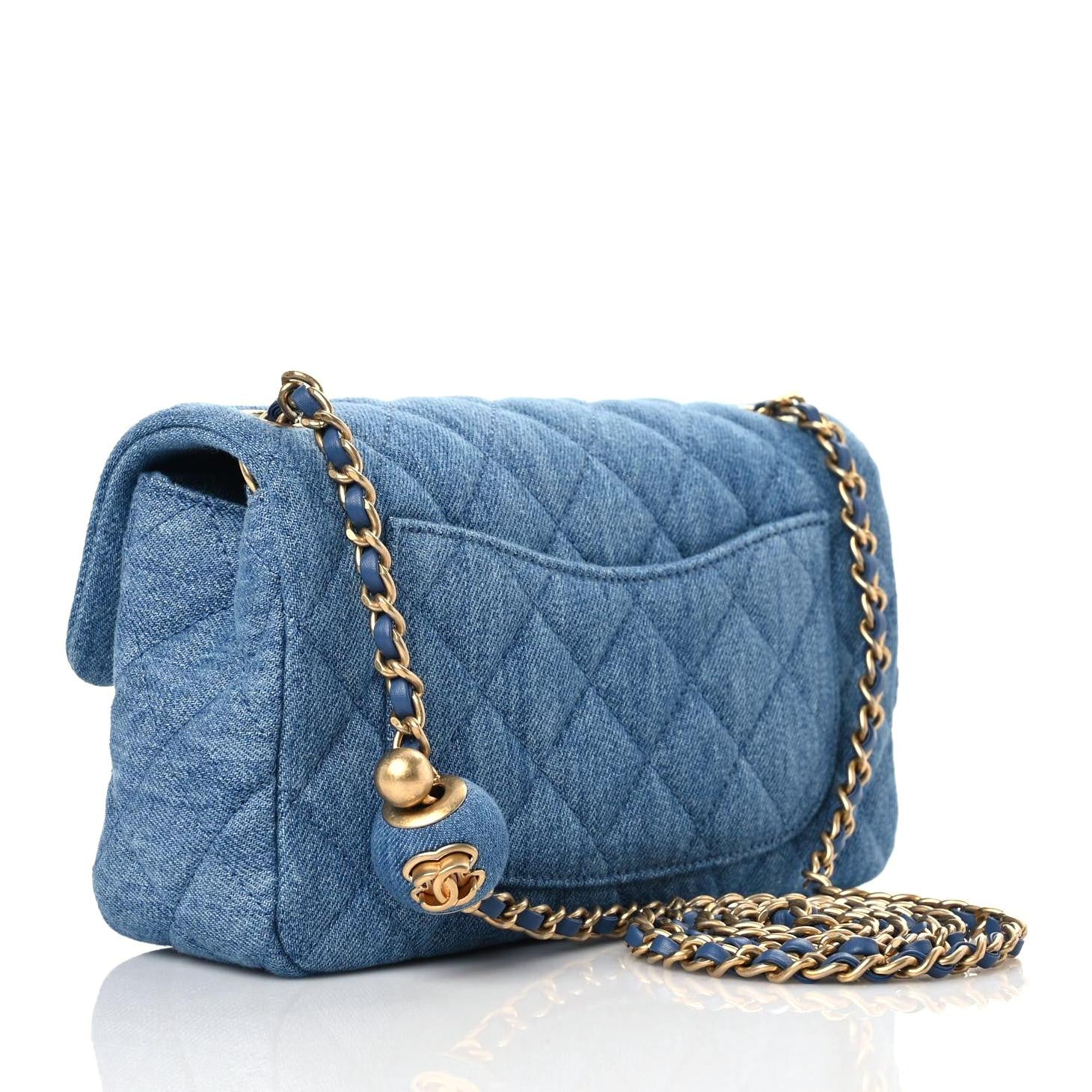 Chanel Denim Quilted Mini Pearl Crush Rectangular Flap Blue 3 of 10