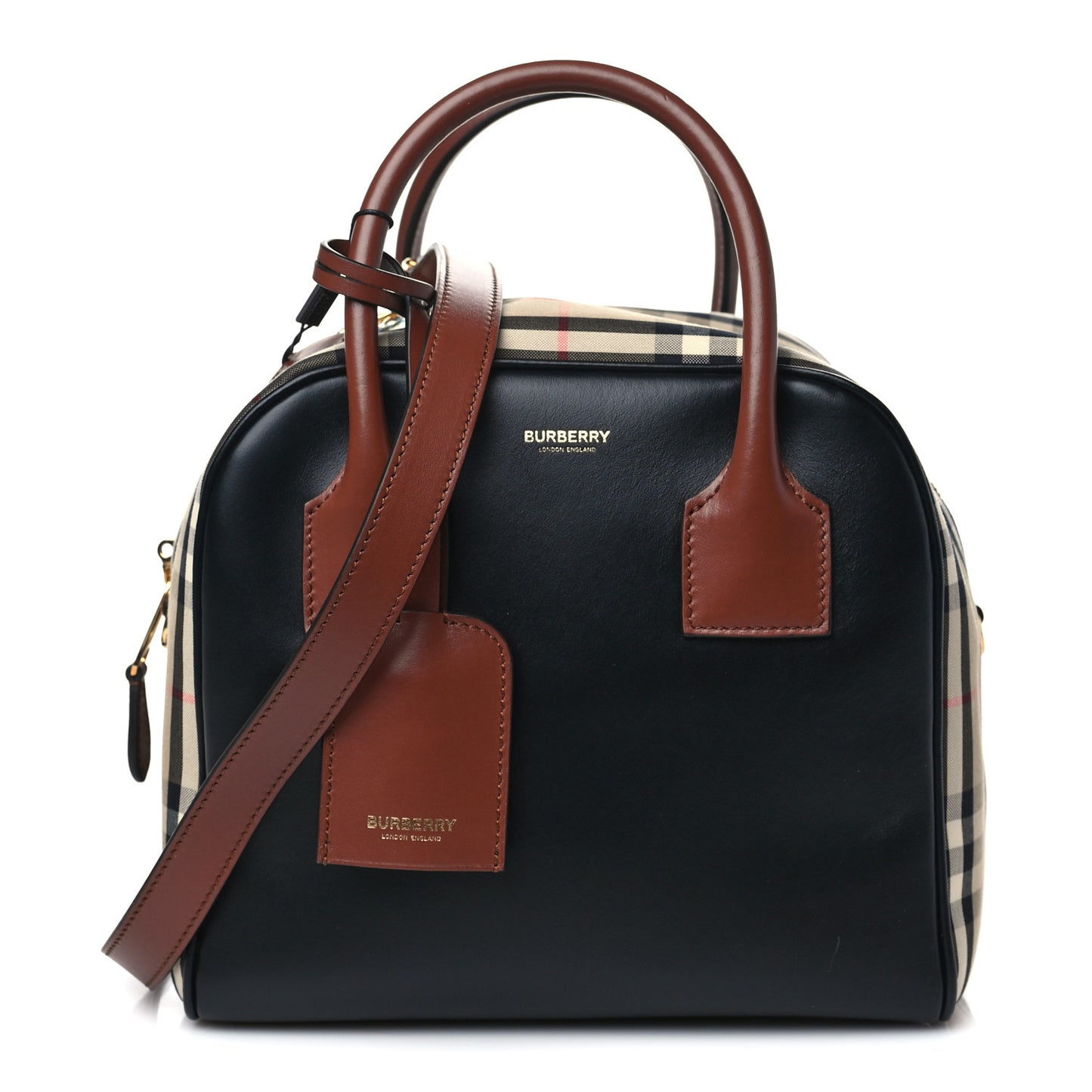 Smooth Calfskin Small Cube Bowling Bag Black