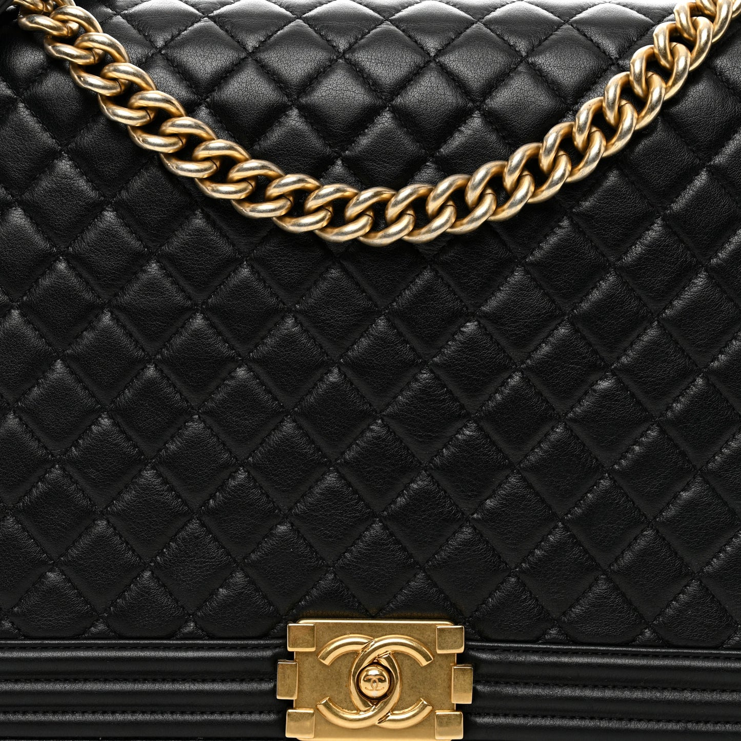 Calfskin Quilted Large Boy Flap Black