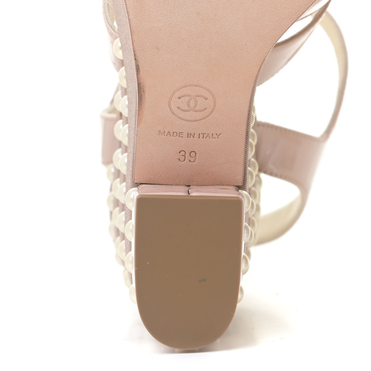 Chanel Patent Calfskin Pearl CC Wedge Sandals 39 Light Pink 9 of 14