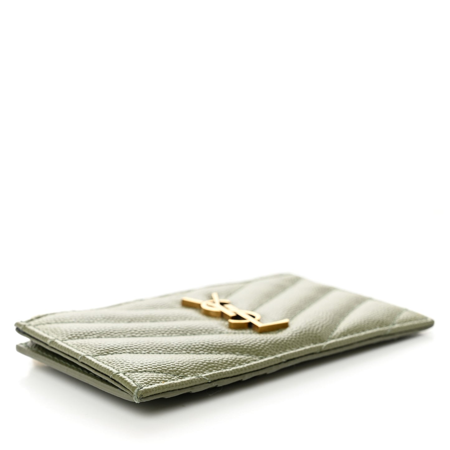 Grain De Poudre Matelasse Chevron Monogram Fragments Zippered Card Case Light Sage