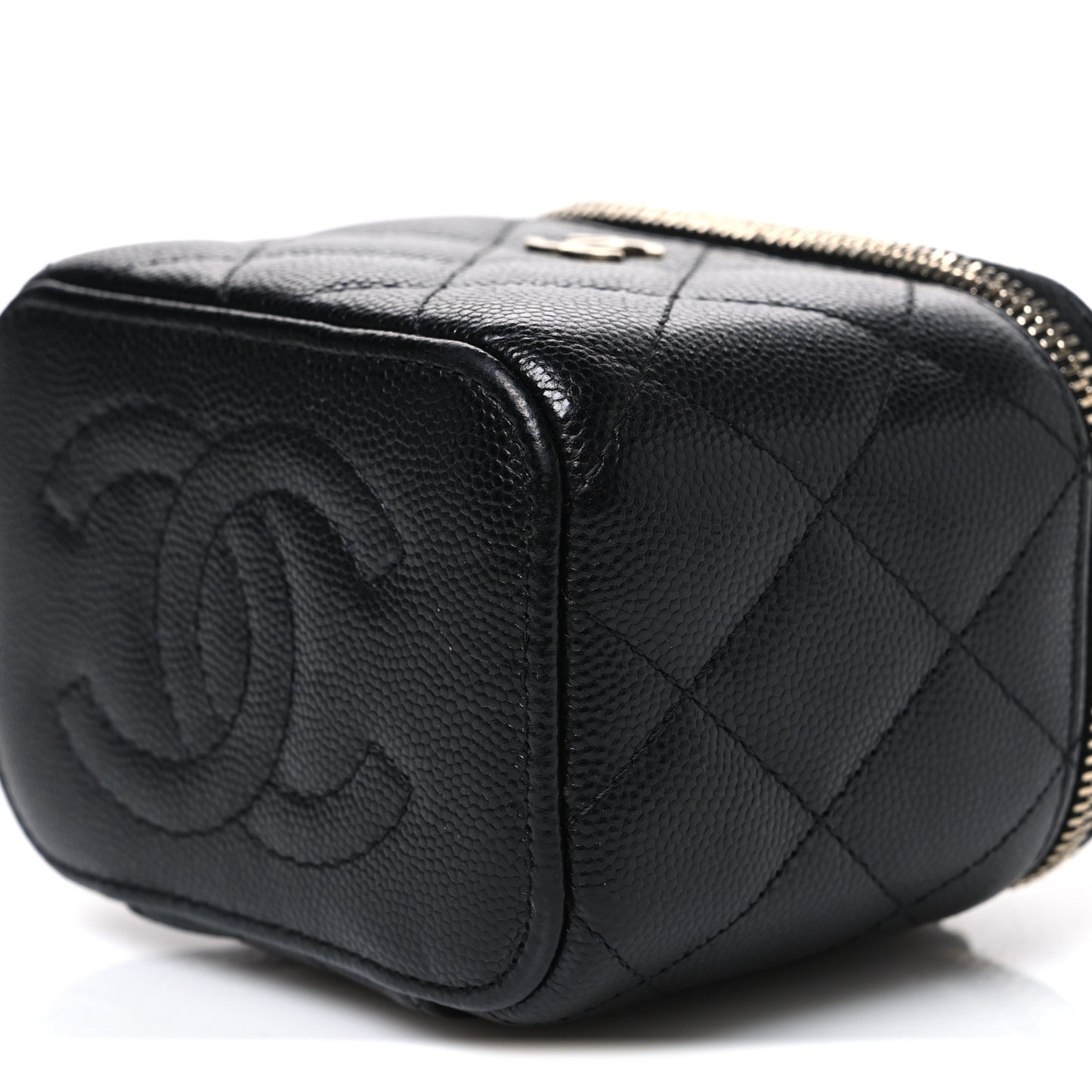 Caviar Quilted Mini Vanity Case With Chain Black