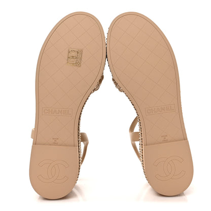 Chanel Lambskin Espadrille Braided Platform Sandals 38 Beige 6 of 9
