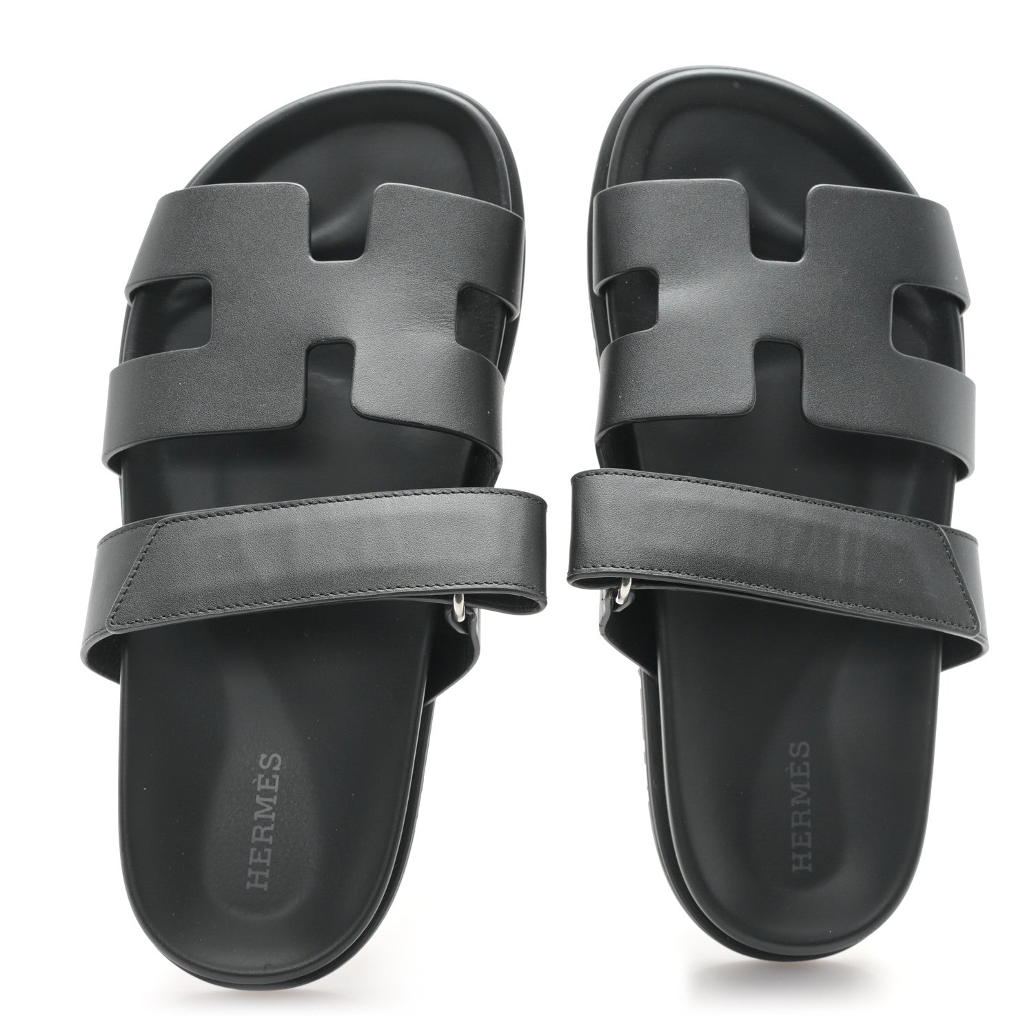 Hermes Calfskin Womens Chypre Sandals 36.5 Black 2 of 9