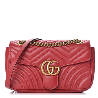 Gucci Calfskin Matelasse Small GG Marmont Shoulder Bag Hibiscus Red 1 of 13