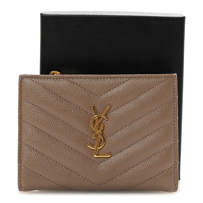 Saint Laurent Grain De Poudre Matelasse Chevron Monogram Zipped Two-Part Wallet Dark Latte 7 of 7