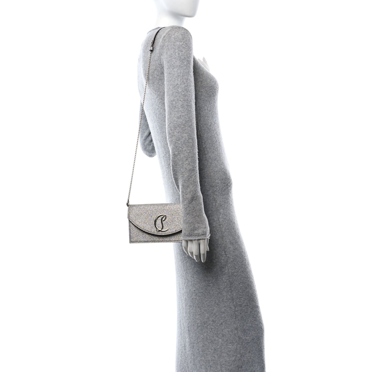 Glitter Calfskin Loubi54 Crossbody Clutch Silver