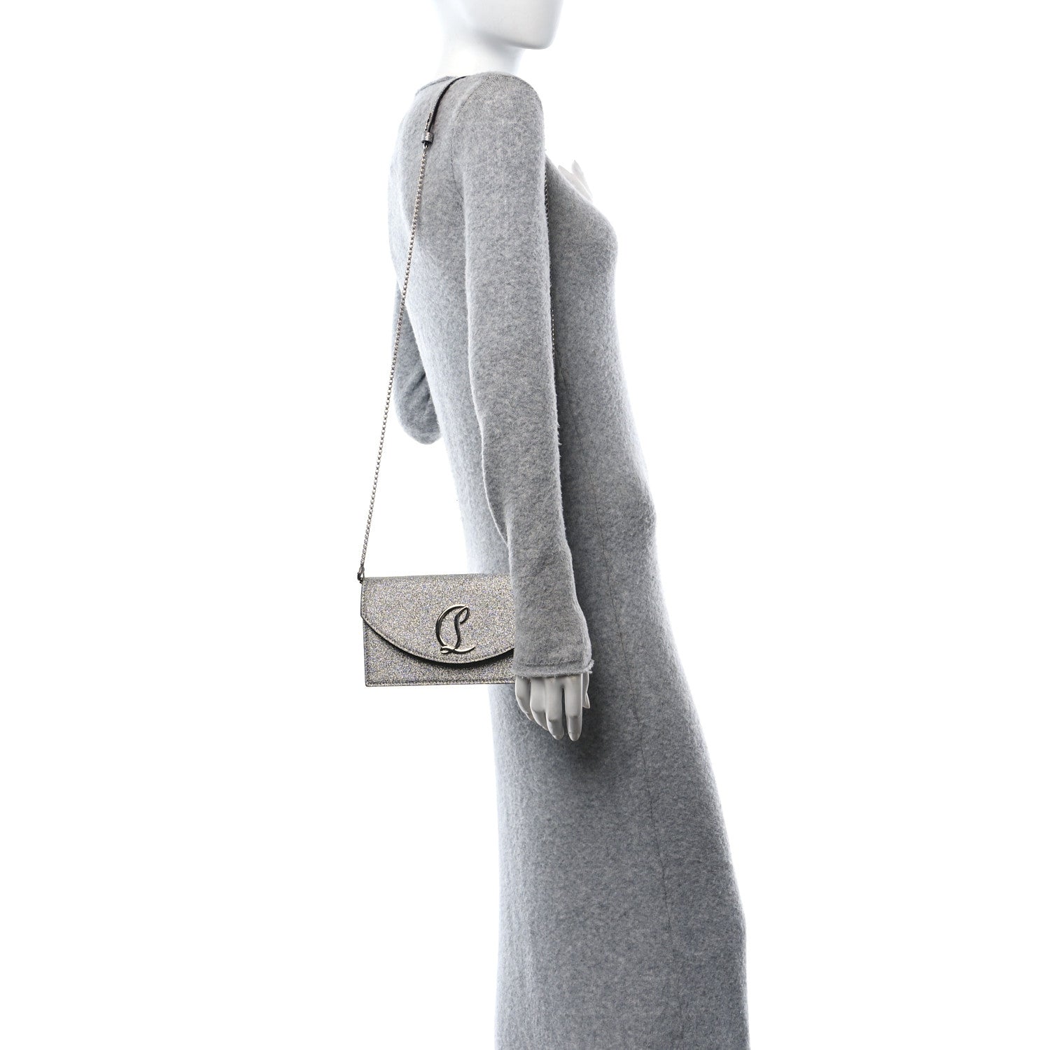 Christian Louboutin Glitter Calfskin Loubi54 Crossbody Clutch Silver 3 of 10