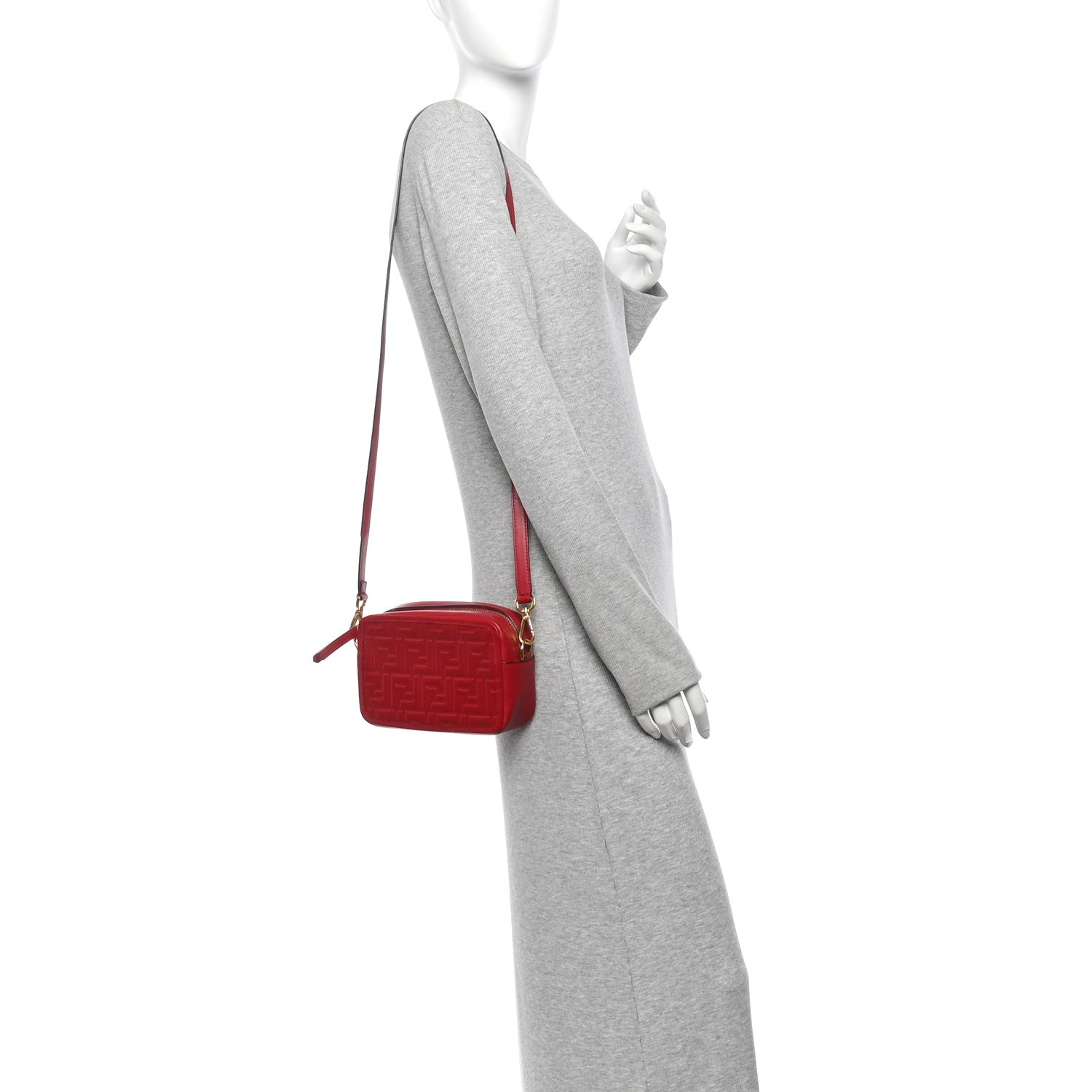 Fendi Vitello Century FF 1974 Embossed Mini Camera Case Fragola 2 of 10