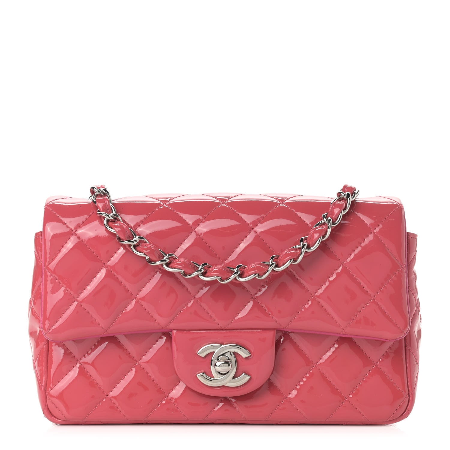Chanel Patent Calfskin Quilted Mini Rectangular Flap Pink 1 of 11