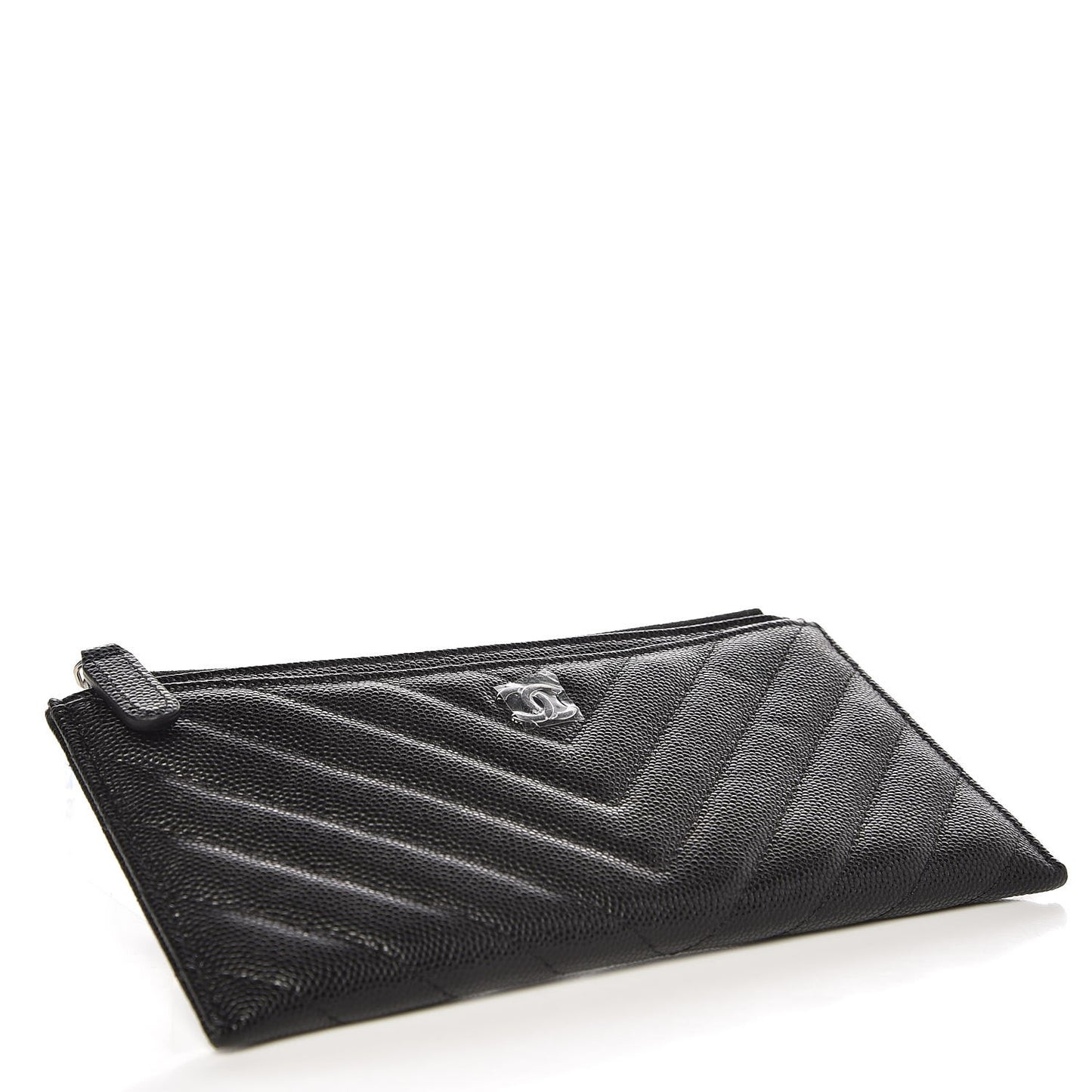 Caviar Chevron Quilted Zip Pouch Black