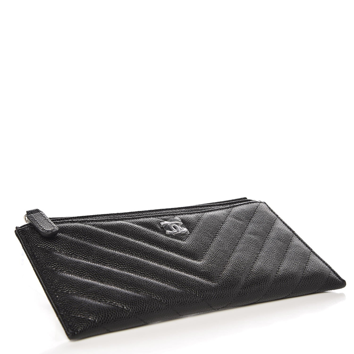 Chanel Caviar Chevron Quilted Zip Pouch Black 4 of 8