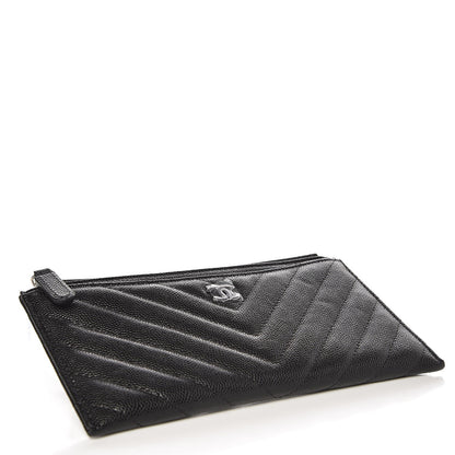 Chanel Caviar Chevron Quilted Zip Pouch Black 4 of 8