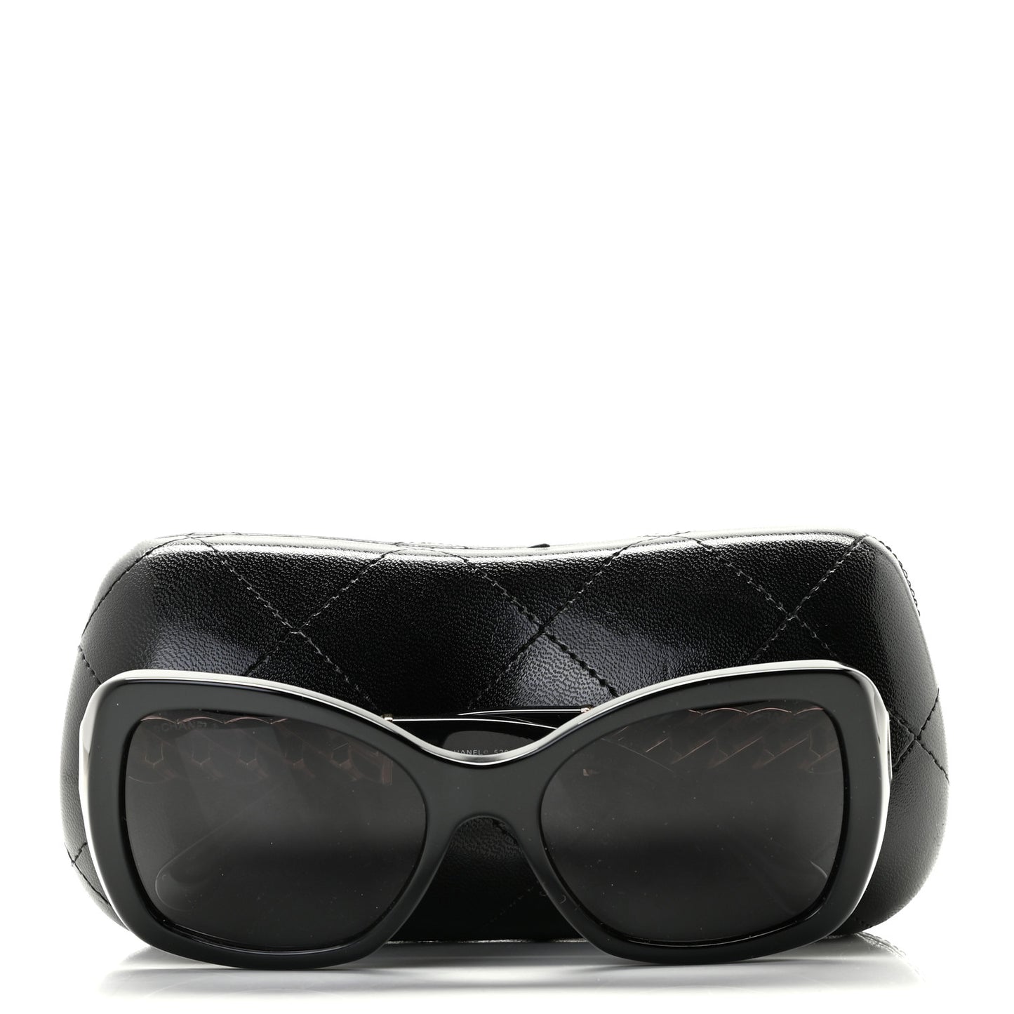 Acetate Metal Chain Square Sunglasses 5305 Black