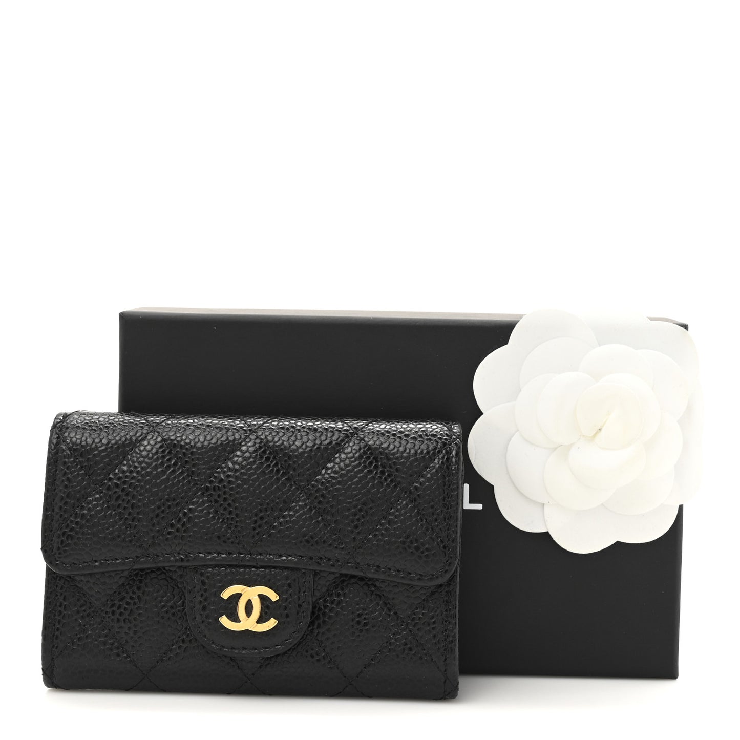 Caviar Quilted Flap Card Holder Black