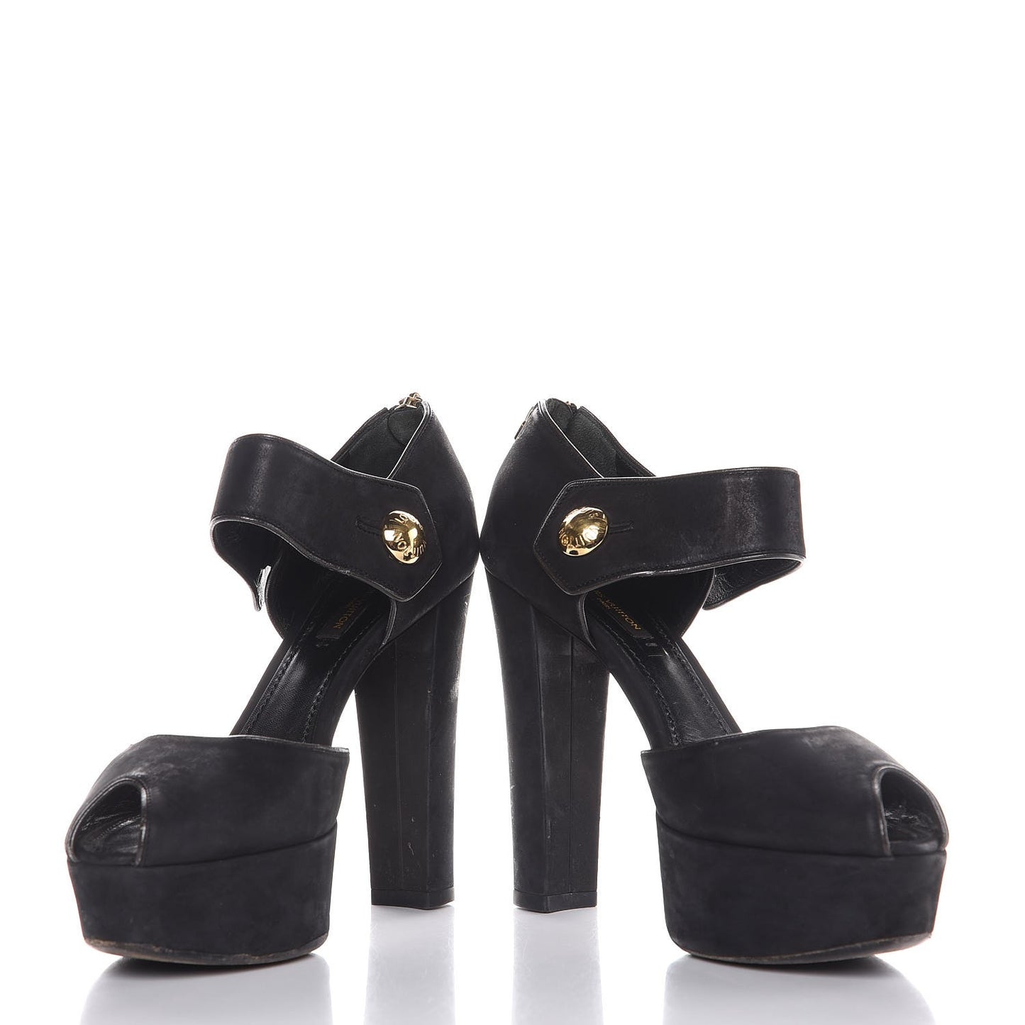 Suede Peep Toe Mary Jane Pumps 37 Black