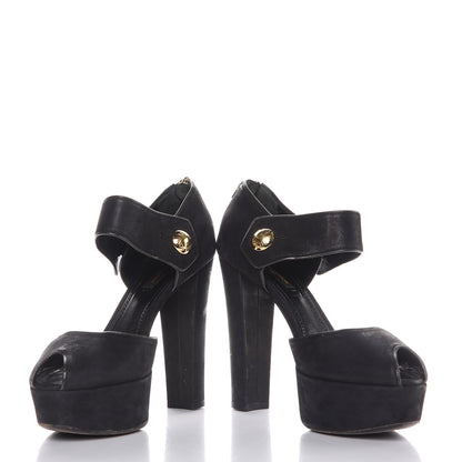 Louis Vuitton Suede Peep Toe Mary Jane Pumps 37 Black 5 of 10