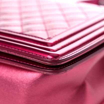 Chanel Metallic Patent Quilted New Medium Boy Flap Fuchsia 6 of 19