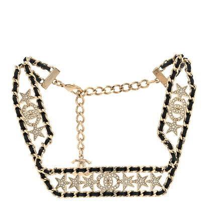 Chanel Lambskin Strass Crystal CC Star Choker Necklace Gold 3 of 5