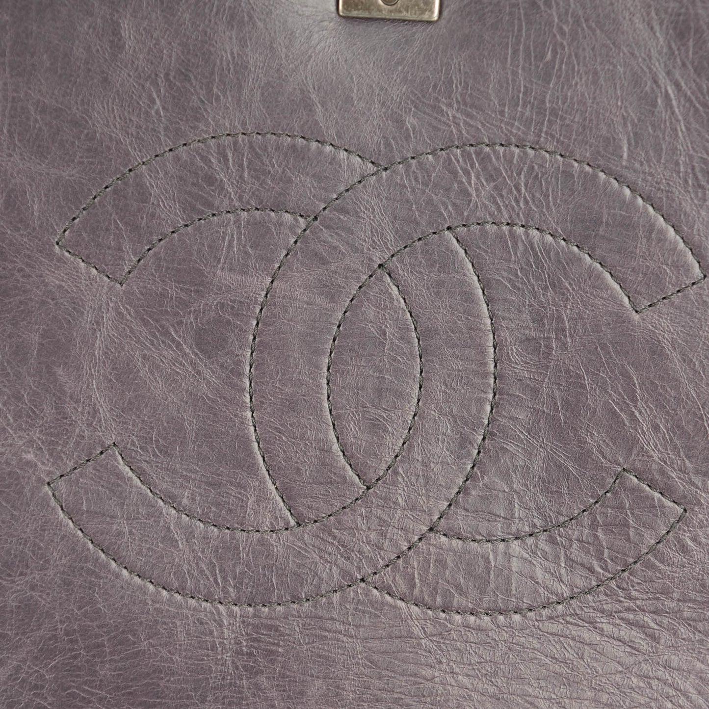 Calfskin Quilted Large CC Enchained Accordion Flap Grey