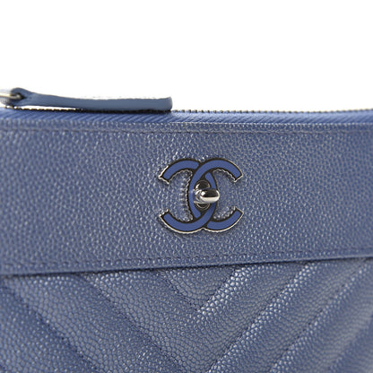 Chanel Metallic Caviar Chevron Quilted Small Vintage Mademoiselle Cosmetic Case Blue 8 of 8