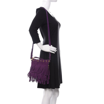 Saint Laurent Suede Calfskin Small Emmanuelle Fringe Bucket Bag Violet 2 of 9