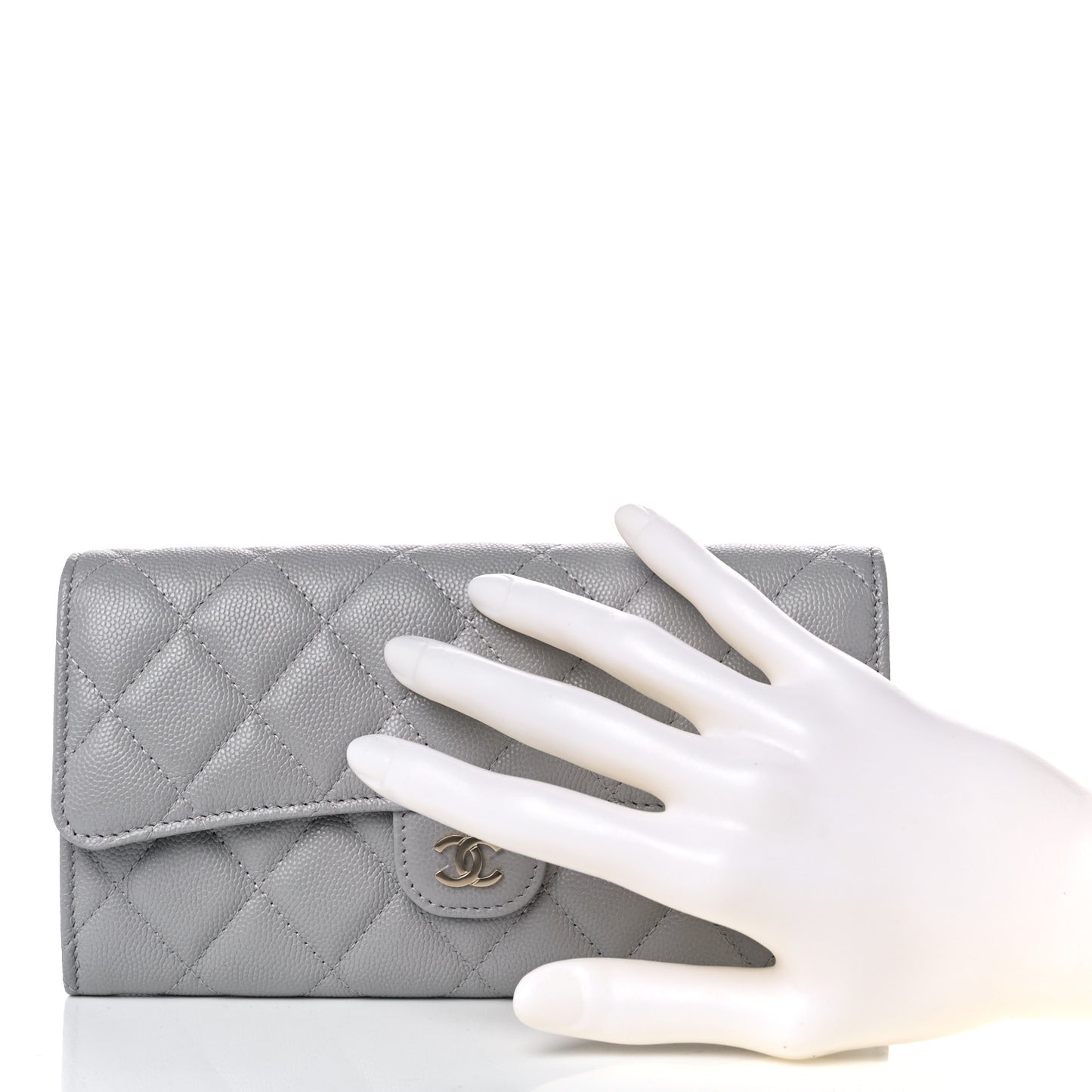 Caviar Quilted Large Flap Wallet Grey