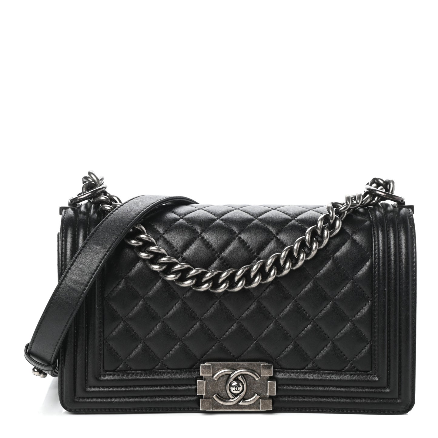 Lambskin Quilted Medium Boy Flap Black
