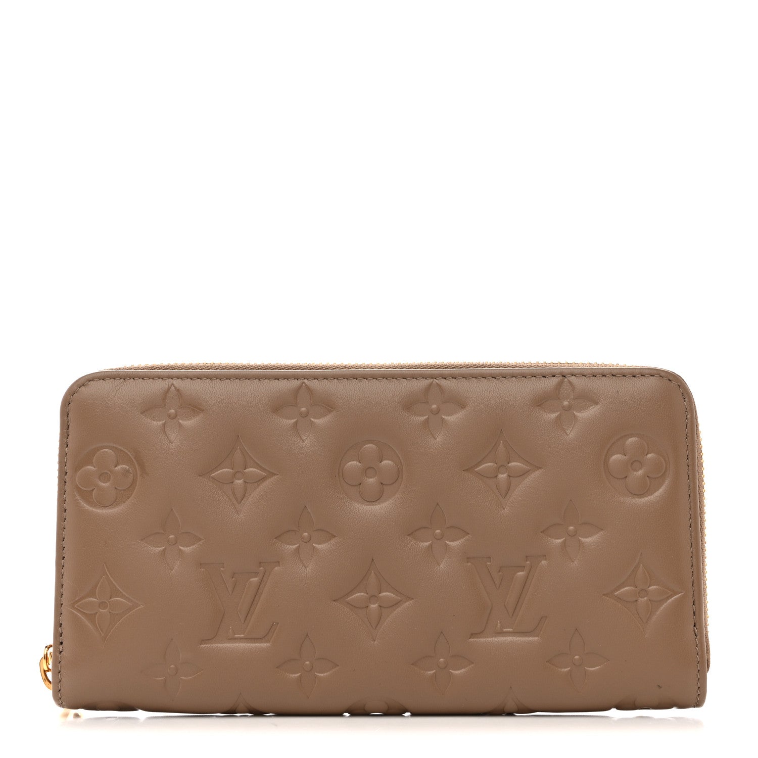 Louis Vuitton Lambskin Embossed Monogram Coussin Zippy Wallet Taupe 1 of 8