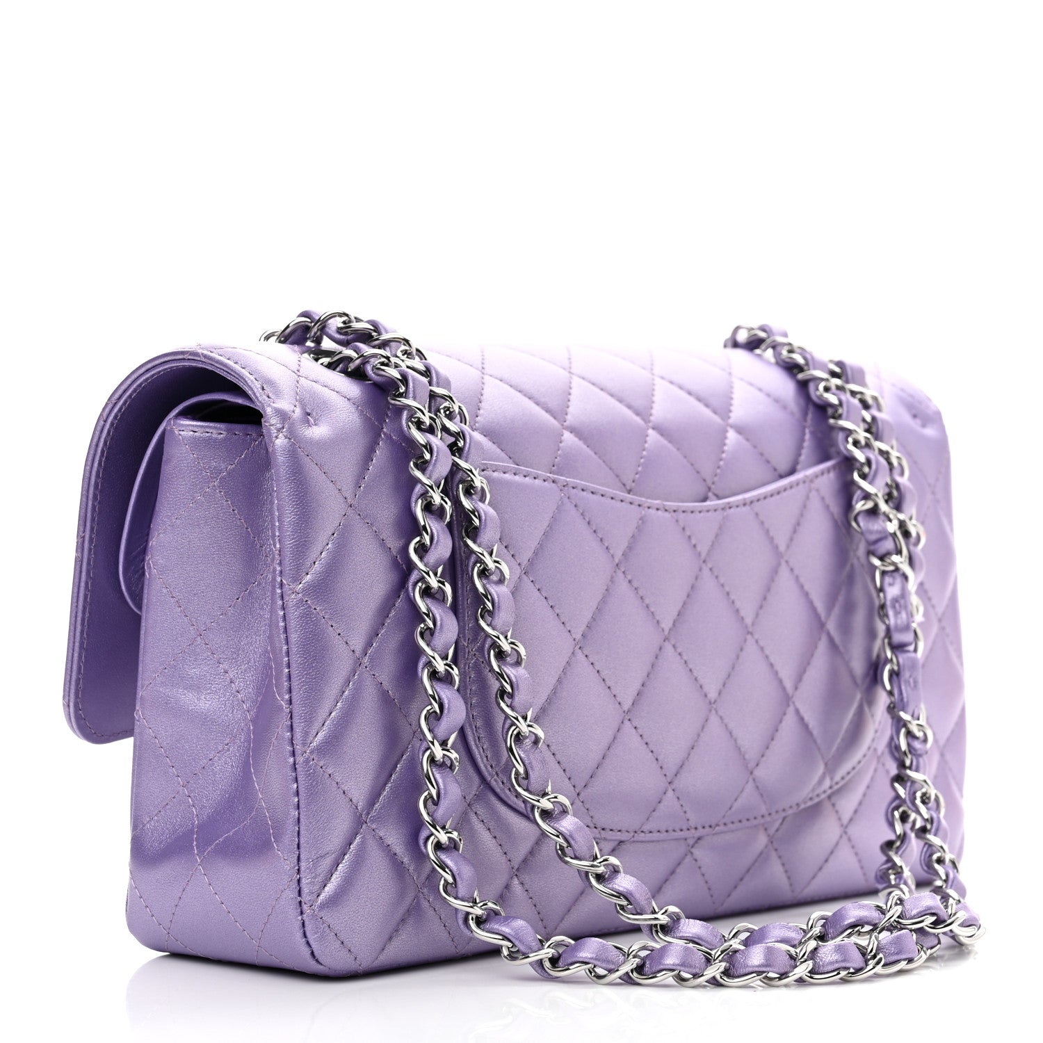Chanel Metallic Lambskin Quilted Medium Double Flap Purple 2 of 8