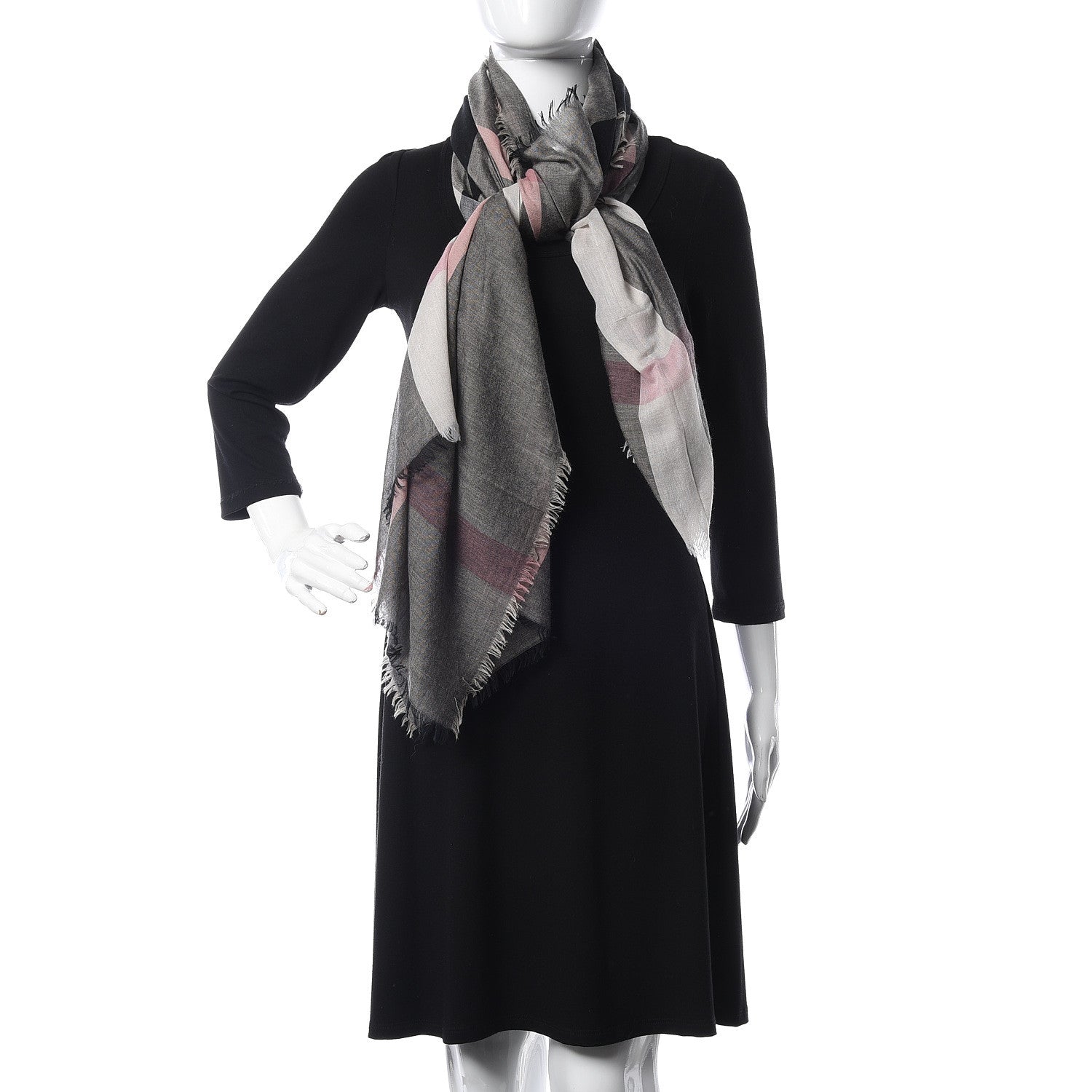 Burberry Wool Silk Gauze Check Scarf 2 of 7