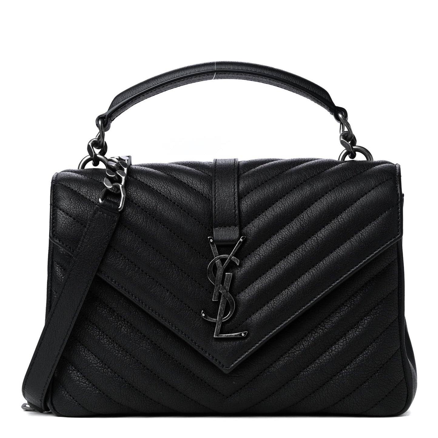 Sheepskin Matelasse Chevron Monogram Medium College Bag Black