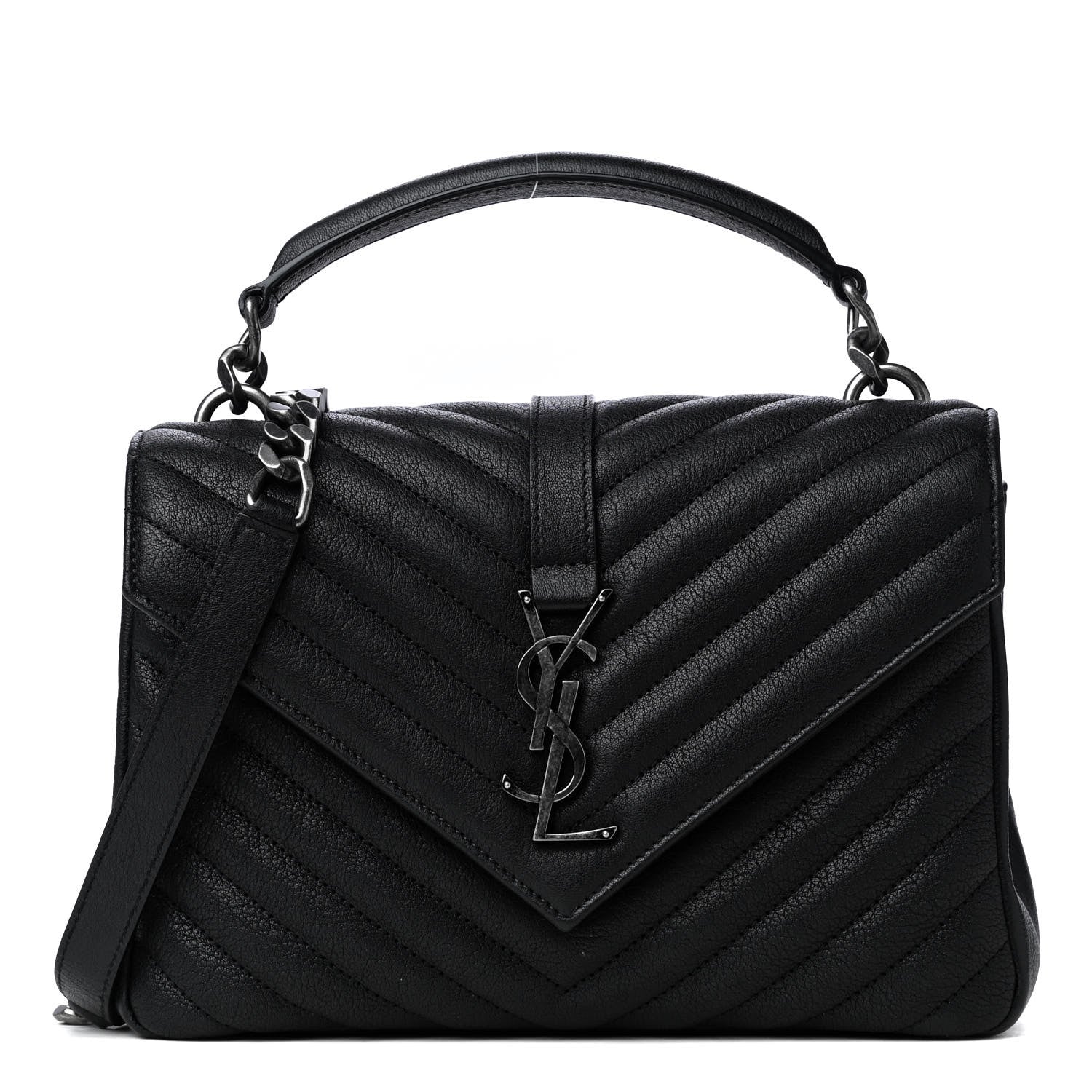 Saint Laurent Sheepskin Matelasse Chevron Monogram Medium College Bag Black 1 of 4