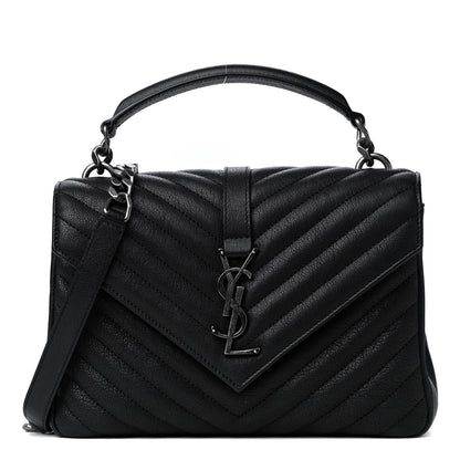 Saint Laurent Sheepskin Matelasse Chevron Monogram Medium College Bag Black 1 of 4