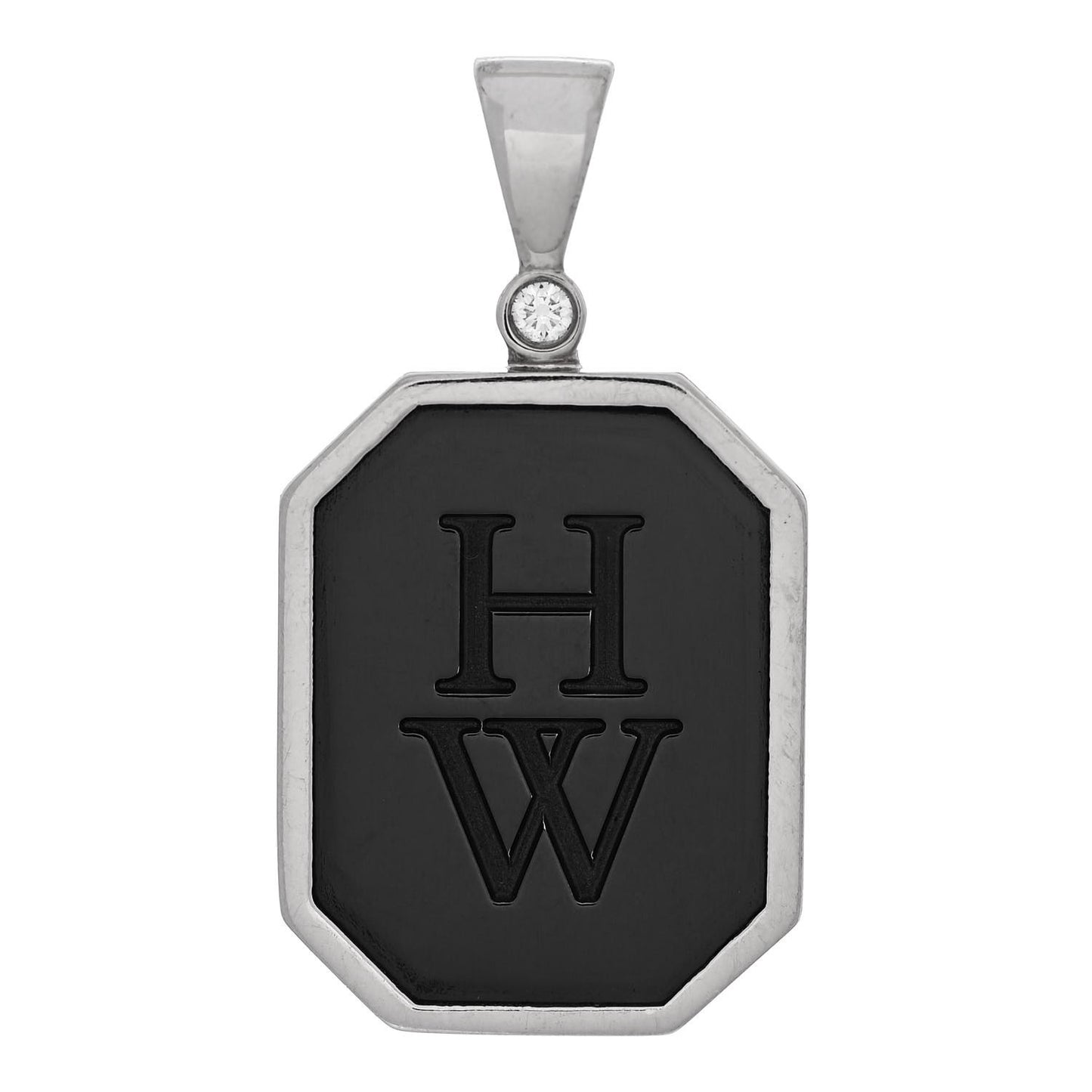 18K White Gold Diamond Zalium HW Logo Pendant