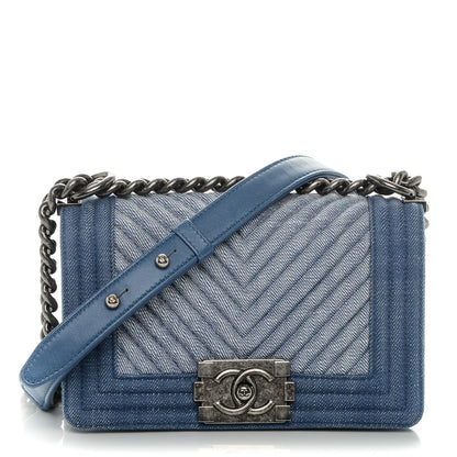 Chanel Denim Chevron Small Boy Flap Light Blue 1 of 7