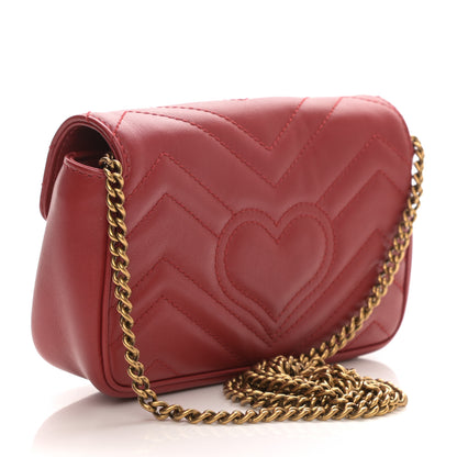 Gucci Calfskin Matelasse Super Mini GG Marmont Shoulder Bag Hibiscus Red 3 of 10