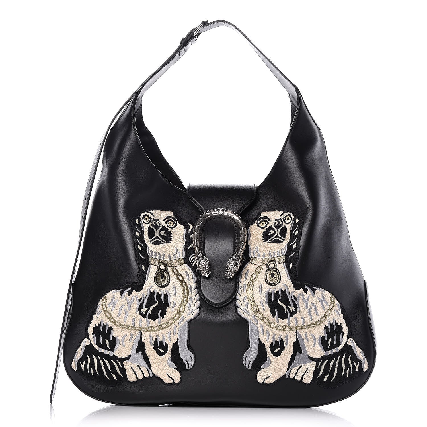 Gucci Calfskin Dog Embroidered Extra Large Dionysus Hobo Black 1 of 11