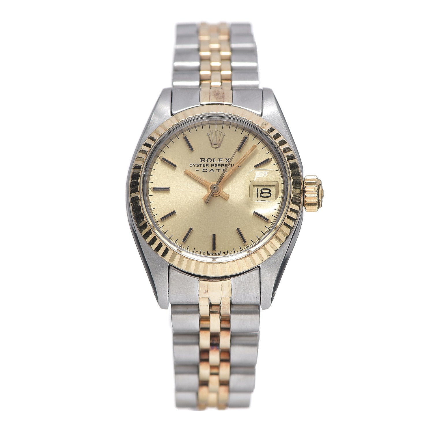 Rolex Stainless Steel 18K Yellow Gold 26mm Oyster Perpetual Date Watch Champagne 69173 1 of 5