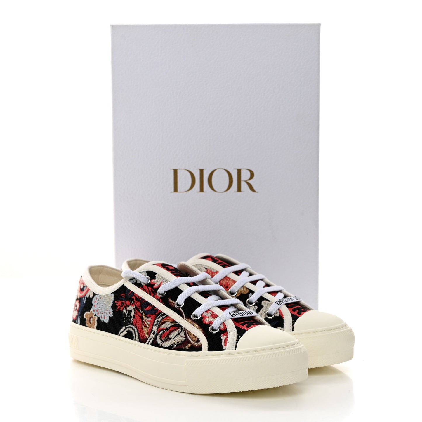 Cotton Floral Pop Embroidered Walk'N'Dior Low Top Sneakers 38 Red Multicolor