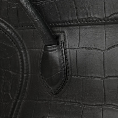 Celine Calfskin Crocodile Embossed Medium Phantom Luggage Black 15 of 17